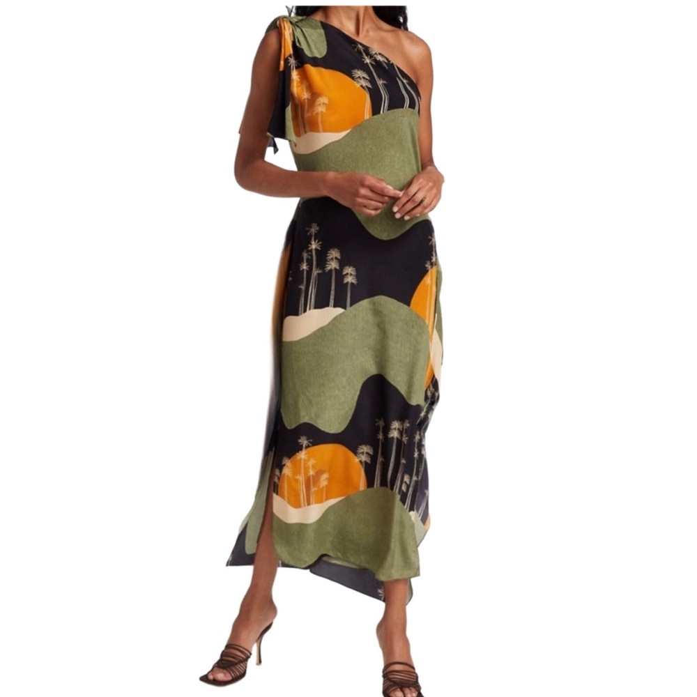 Johanna Ortiz Gold Seeker One-Shoulder Silk Dress Size 4 - *SOLD OUT EVERYWHERE* - Picture 1 of 3